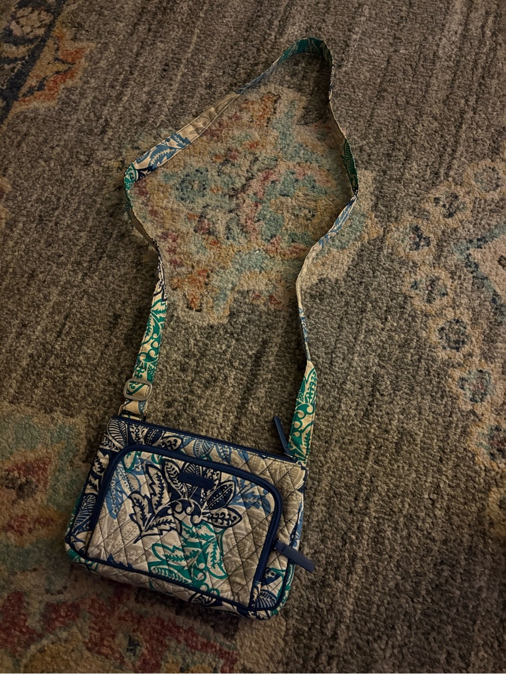 Vera Bradley Quilted Floral Crossbody Bag in Teal & Navy